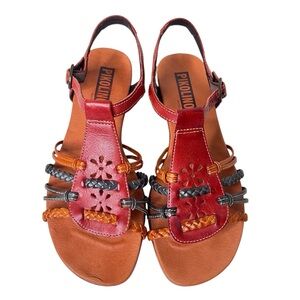 Pikolinos Alcudia Red Black Braided Leather Sandals Flats W1L-0917 Womens Size 7
